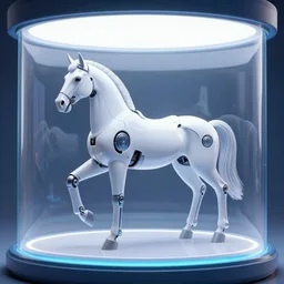 cybernetic horses inside a vacuum chamber, y 2 k aesthetic, maximalism, cgi, vaporwave, unorthodox composition