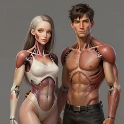 a beautiful android couple male and female accurate anatomy hyperrealism greg rutkowski artstation digital painting