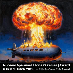a beautiful painting submarine, nuclear explosion by kusama yayoi award - winning art dramatic light, color screen printing