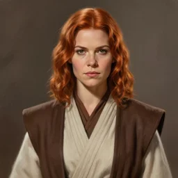 portrait of a woman by greg rutkowski, grand jedi master jade skywalker, copper wavy hair, star wars expanded universe, she is about 7 0 years old, wearing jedi robes, wise and serene, highly detailed portrait, digital painting, artstation, concept art, smooth, sharp foccus ilustration, artstation hq