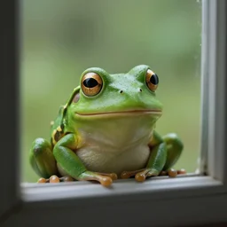 sad frog gazing through the window