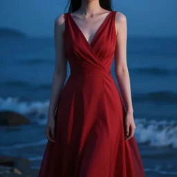 a dress inspired by the color of ruby ​​mixed with the blue of the sea ambient lighting, 8k, unreal engine, CGI, focus, no blur, cinematic, matte, photo-realistic.