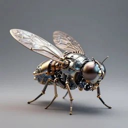 steampunk cybernetic biomechanical fly, 3 d model, unreal engine realistic render, 8 k, micro detail, intricate, elegant, highly detailed, centered, digital painting, artstation, smooth, sharp focus, illustration, artgerm, tomasz alen kopera, wlop