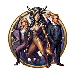 the bureau of mystical creature logo. pop art, pixel, bioshock art style, dynamic proportional, dynamic composition, face features, body features, ultra realistic art, digital painting, concept art, smooth, sharp focus, illustration, intricate, without duplication, elegant, confident posse, art by artgerm and richard hamilton and mimmo rottela, kirokaze and paul robertson