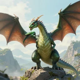 dragon closeup with mountains in background, trending on artstation