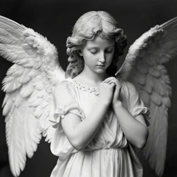old black and white photo of an angel, highly detailed