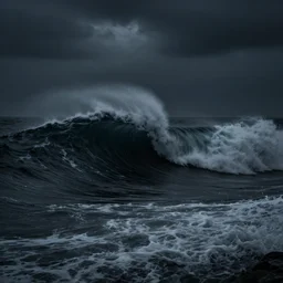 dark and mysterious big waves fill the sea with malevolent dread