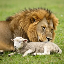 a lion sleeping with a lamb