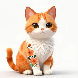 “neotraditional cel shaded orange and white cat with orange blossoms tattoo sleeve, colorful modern tattoo, instagram artist showcase”