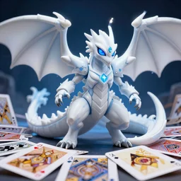 blue eyes white dragon playing cards with exodia, unltrarealistic, 4 k