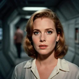 face close-up of Amy Adams walking through an eerie space ship hallway, 1960s Technicolor, Ludek Pesek, Rick Guidice, Chesley Bonestell, Lucien Rudaux, Rolf Klep, Fred Freeman, George Pal