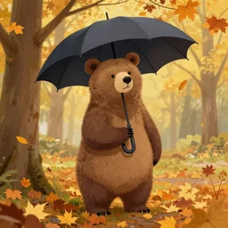 autumn a bear with an umbrella by samuel smith trending on artstation