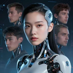 retrofuturistic portrait of a beautiful asian woman cyborg, space graphics in background, close up, quint buchholz, wlop, dan mumford, artgerm, liam brazier, peter mohrbacher, raw, featured on artstation, octane render, cinematic, elegant, intricate, 8 k