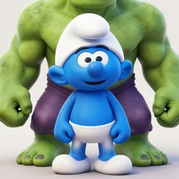 portrait smurf hulk by yusuke murata and masakazu katsura, artstation, highly - detailed, cgsociety, pencil and ink, fighting pose, city in the background, dark colors, detailed face!!!