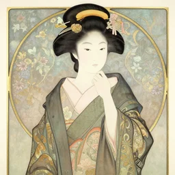 a copic maker art nouveau portrait of a japanese girl detailed features wearing a weeding dress and an anorak designed by balenciaga by john berkey, norman rockwell akihiko yoshida
