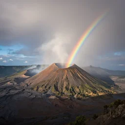 volcano shooting rainbows