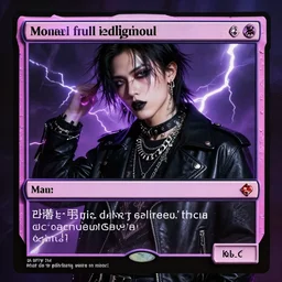 beautiful edgelord mall goth mtg pro, realistic, 8 k, in the style of nu metal, side lighting, lightning bolts