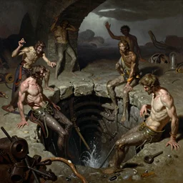 slimy damp medieval sewer by frank frazetta, ken kelly, simon bisley, richard corben, william - adolphe bouguereau