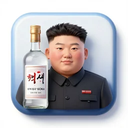 kim jong - un with a bottle of vodka on an icon with a halo of fire, scary infernal art in color