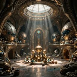 interior of an alien museum by greg rutowtski and victo ngai, concept art, intricate detailed, dramatic light, unreal engine