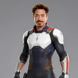 Robert Downey Jr as a character in the game Overwatch, with a background based on the game Overwatch, detailed face, action shot