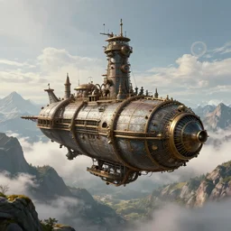steampunk airship over mountains, digital art, concept art, fantasy art, highly detailed, hd wallpaper, artstation, deviantart, behance