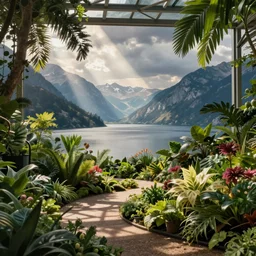 lakeside mountains, indoor garden