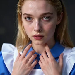 epic masterpiece alice in wonderland, sweaty skin, hyperrealistic, octane render, cinematic, beautiful face and flawless skin, perfect hands, 5 fingers, blue,  by Edgar Maxence and Ross Tran and Michael Whelan, Legends of Runeterra