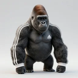 80 mm photo of a gorilla in an adidas track suit