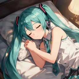 Hatsune Miku having a comfy sleep, detailed digital art