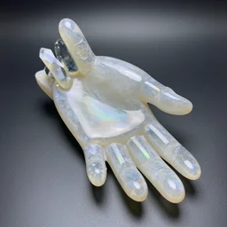 crystal hand sculpture made from iridescent translucent gemstone, 3 5 mm product photo