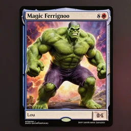magic the gathering card, lou ferrigno as an hulk, grey skin!!! bald!, as lobo from dc comics, octane render, artgerm, denis sarazhin, beeple, greg rutkowski, rim light, vibrant colors, highly detailed, dramatic lighting, 8 k, trending on artstation, very coherent