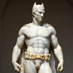 greek sculpture of batman in marble,