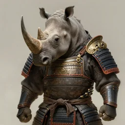 a anthropomorphic rhinoceros warrior, wearing samourai armor, diffuse lighting, fantasy, intricate, elegant, highly detailed, lifelike, photorealistic, digital painting, artstation, illustration, concept art, smooth, sharp focus, naturalism, trending on byron's - muse and national - geographic, by greg rutkowski and greg staples