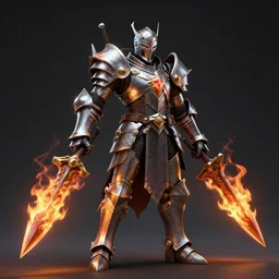 hell knight with flaming weapons, highly detailed, 4k, HDR, award-winning, octane render, artstation