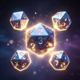 d20 dice surrounded by magical glow