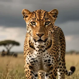 proud looking leopard concept art, octane render, safari background