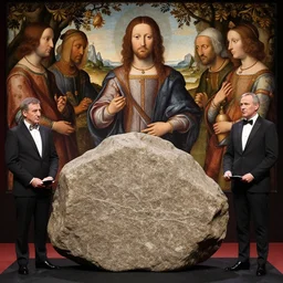 political debate with a rock, renaissance painting