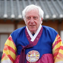 Bernie Sanders in traditional Korean clothing