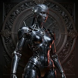 eugene gottsnake : 3 d octane rander : vibrant portrait of beautiful black onyx cyborg woman by sandra chevrier laurie greasley gustave dore ron english, cybernetics, low contrast, cinematic dramatic lighting, hyper realistic detailed intricate render, hypermaximalist, ornate, epic composition, 4 k 8 k, cryengine octane, sharp focus, concept art, masterpiece