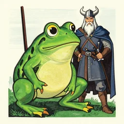 pepe the frog, viking warrior, saga, 1 9 2 0 s magazine colors, woodcut by christian krohg