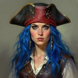 a detailed portrait of a woman pirate with blue hair, by justin gerard, digital art, realistic painting, dnd, character design, trending on artstation