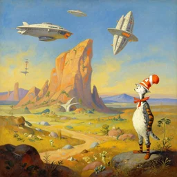 kashyyyk landscape in the style of dr. seuss, starships, painting by albert bierstadt