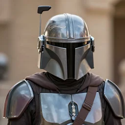 a realistic photo of the mandalorian wearing a fez