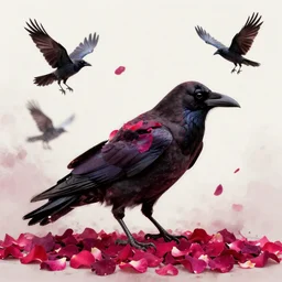 flock of ravens made of rose petals!!, abstract