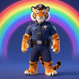 Male masculin Furry Tiger as Police ,fullbody, Rainbow Background, 8k Photo Realistic