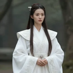 photograph of a real-life beautiful druid with ornate white robes.  Extremely detailed. 8k