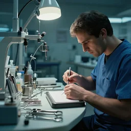 orthopedic instrument makers in a workshop, cinematic atmospheric masterpiece