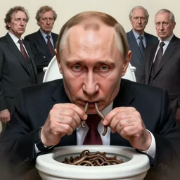 a portrait of vladimir putin's, eating worms from toilet, macabre, horror, by donato giancola and greg rutkowski and wayne barlow and zdzisław beksinski, realistic face, visible face, digital art, artstation, symmetry