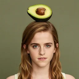 emma watson as an avocado, avocado on her head